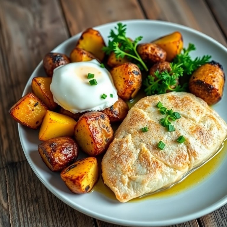 Batatas Rústicas com Ovos Pochê e Pescada