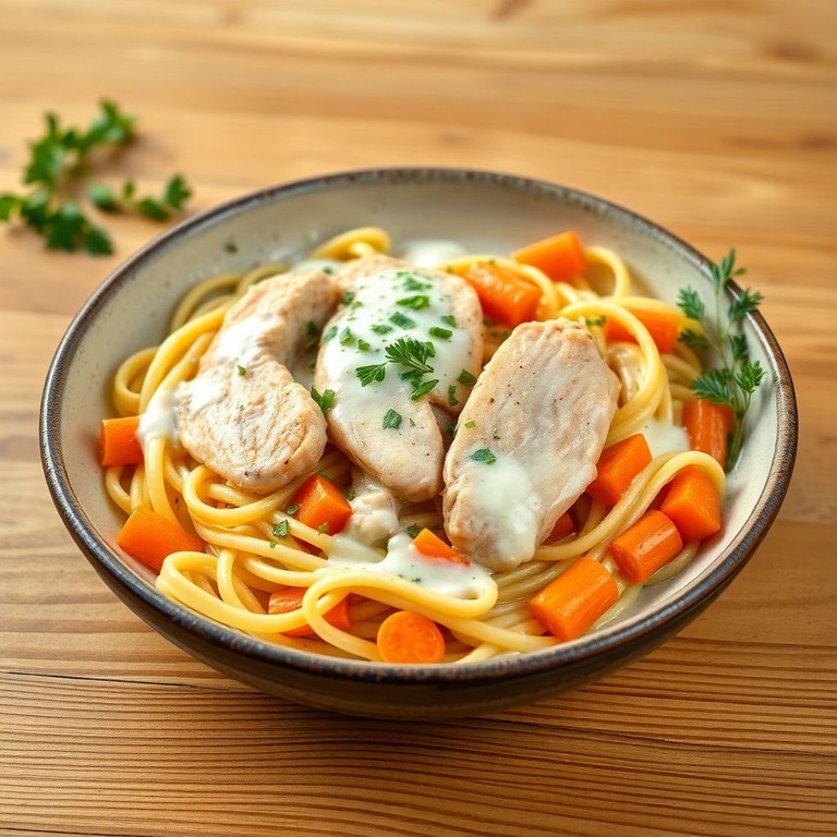 Куриные макароны под сметанным соусом