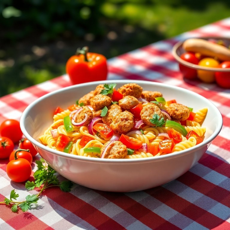 Salada de Massa Fria com Nuggets e Cores do Verão