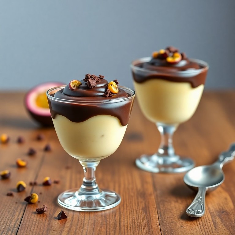 Mousse de Maracujá com Ganache de Chocolate Amargo