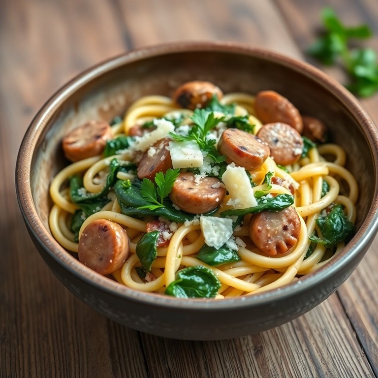 Romige Spinazie en Champignon Pasta met Boerenworst