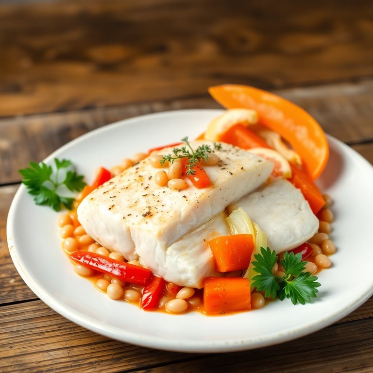 Poisson Cabillaud aux Haricots Mung et Légumes Sautés