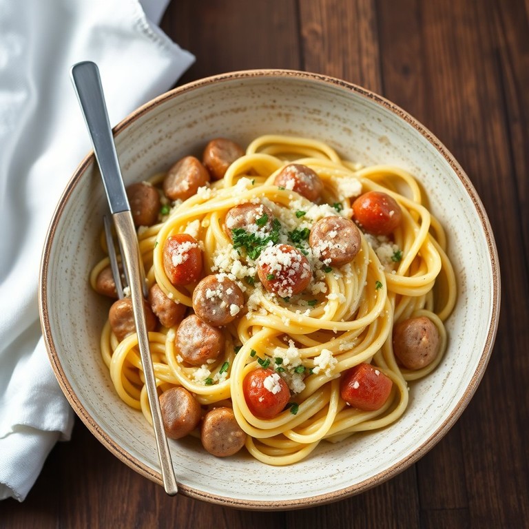 Pâtes à la sauce saucisse et crème fraîche