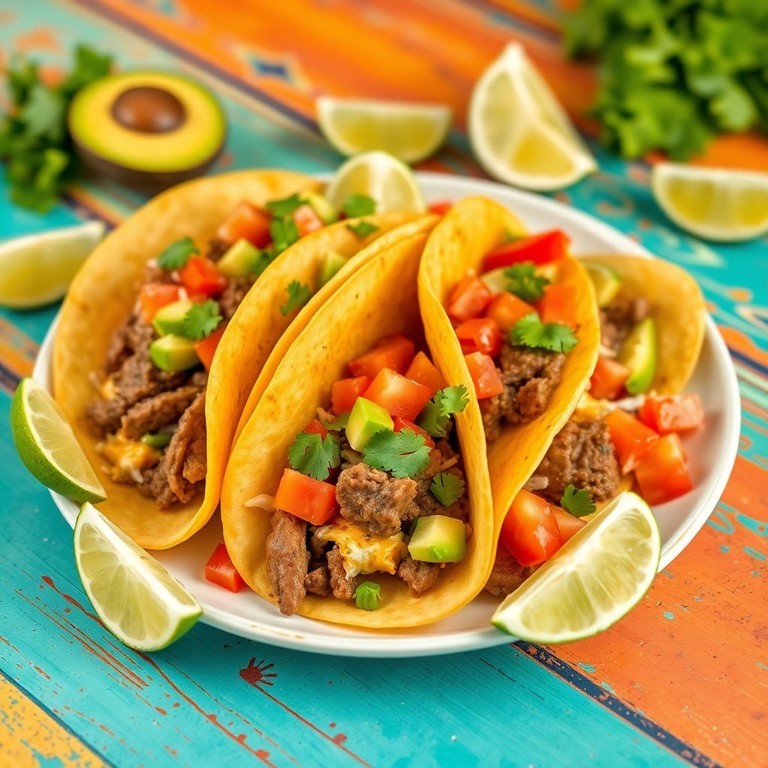 Tacos de Viande et Fromage avec Garnitures Fraîches