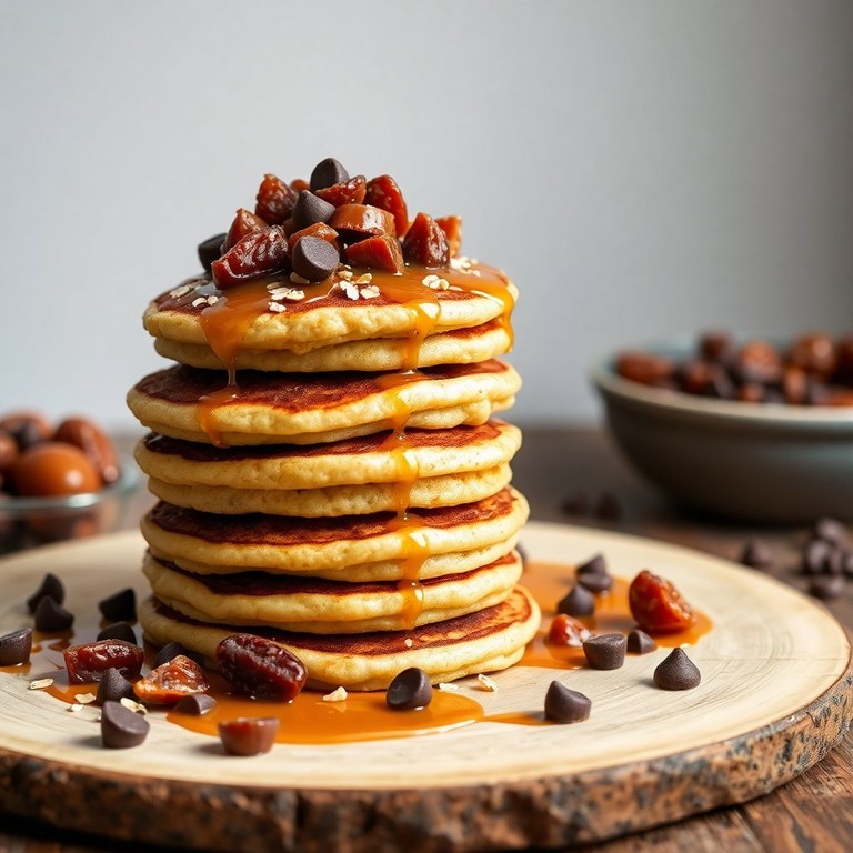 Fluffy Appelmoes Havermout Pancakes met Chocolade en Caramel