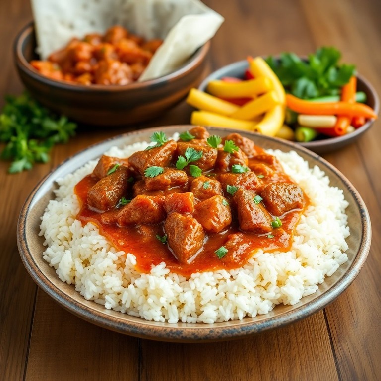 Рис с тушенкой в томатном соусе