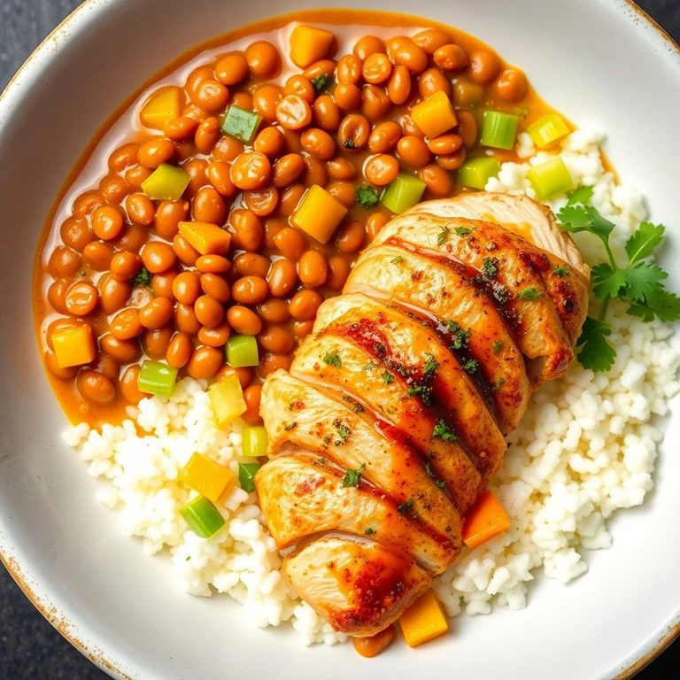 Curry de Lentilles Corail et Céréales avec Poulet Rôti à la Sauce Soja