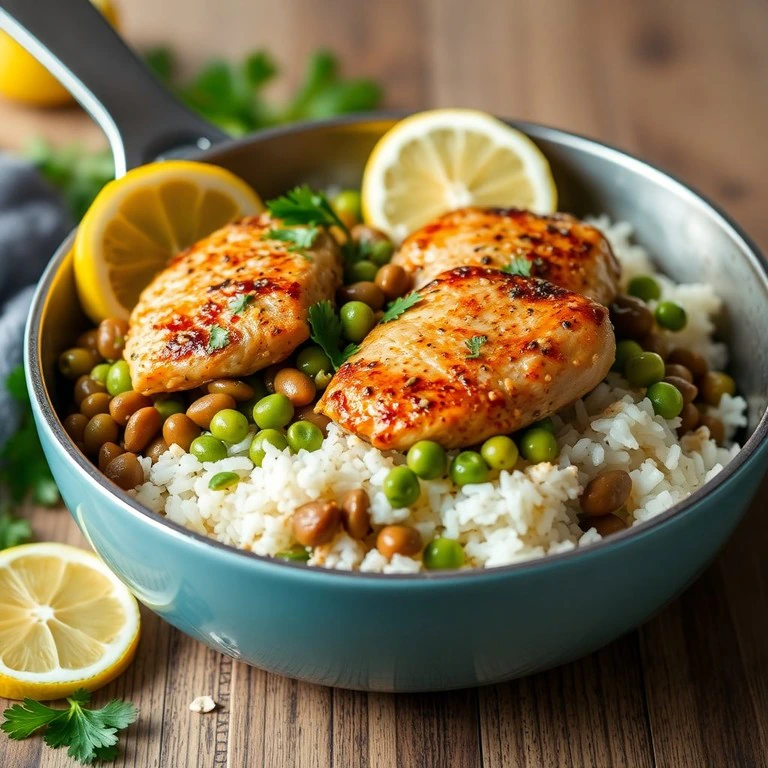 Poulet Sauté aux Lentilles, Édamame, Céleri, Riz et Avoine