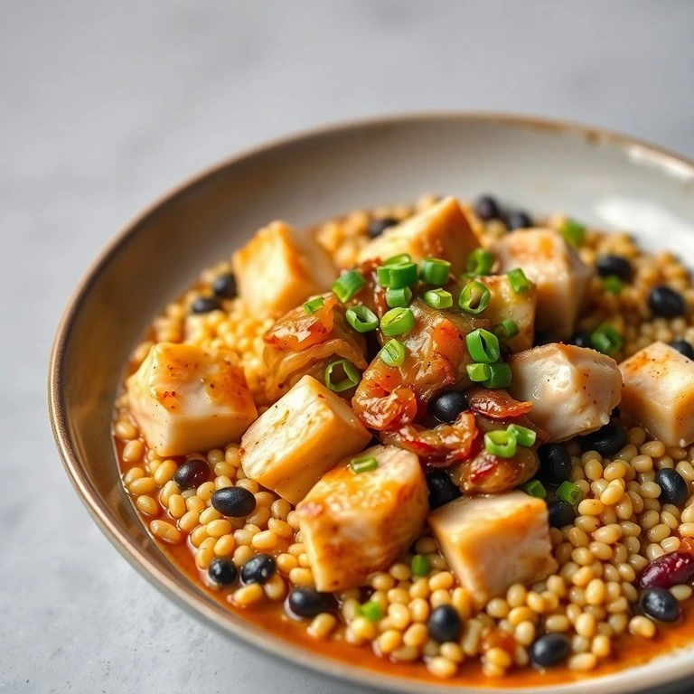 Sauté de Céleri Rave et Millet aux Haricots Noirs avec Poulet Rôti à la Sauce Soja