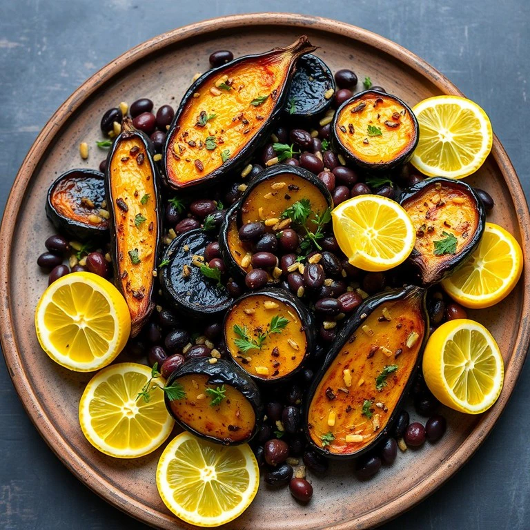 Mélange Méditerranéen d'Aubergines et Courgettes Rôties avec Amarante et Haricots Noirs