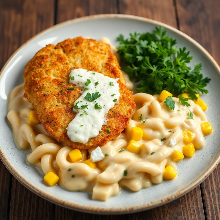 Escalope de Poulet Panée à la Fêta avec Pâtes Crémeuses