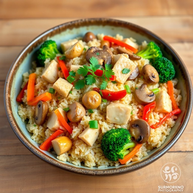 Arroz Salteado con Champiñones y Pollo