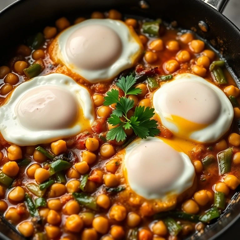 Shakshouka Végétarienne aux Poireaux, Pois Chiches et Œufs
