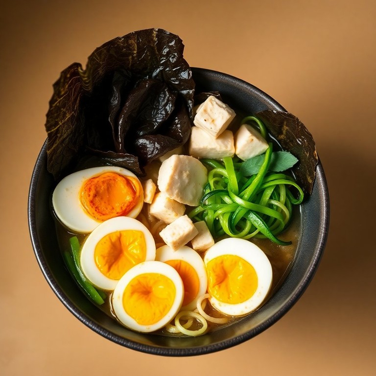 Ramen Végétalien aux Algues, Édamame et Œufs sans Nouilles