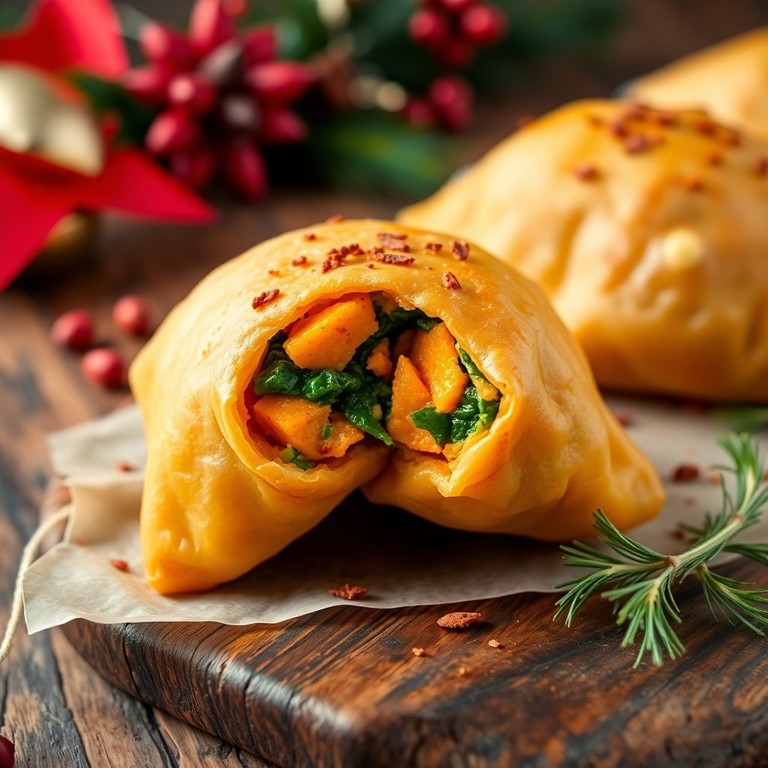 Vegetarische Kerstcurrypuffs met Zoete Aardappel en Spinazie