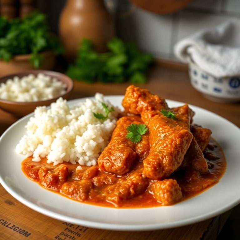 Coxa Sobrecoxa ao Molho de Tomate com Arroz