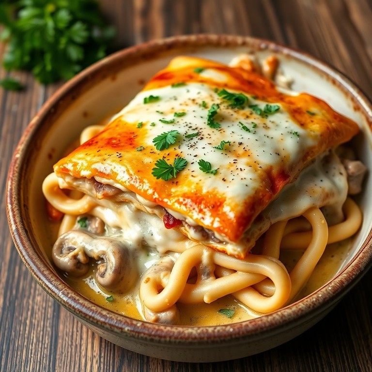 Lasaña Blanca de Pollo y Champiñones