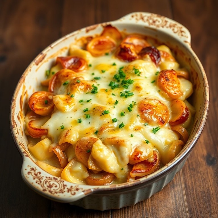 Kartoffel-Zwiebel-Gratin mit Schlagsahne und Käse