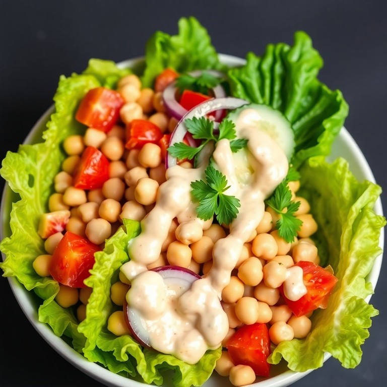 Ensalada de Lechuga y Garbanzos con Aliño de Tahini