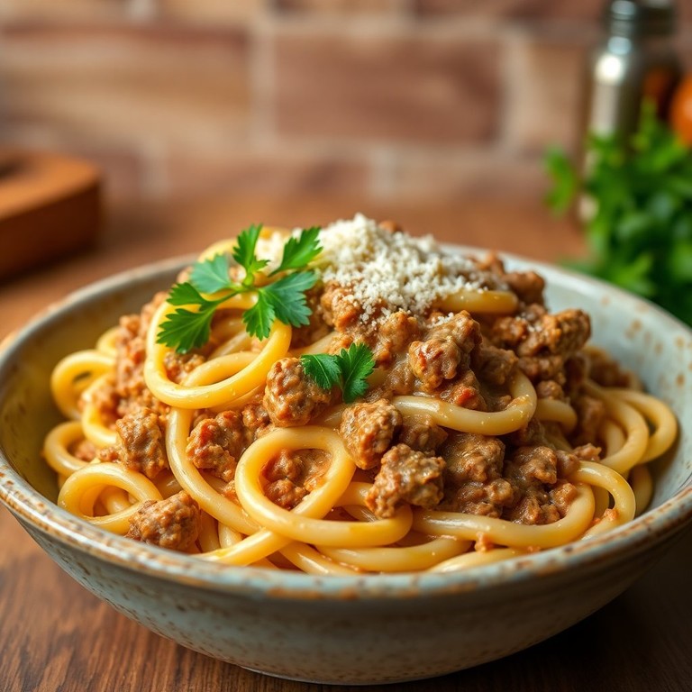 Pâtes à la Viande Acher et Sauce Crémeuse