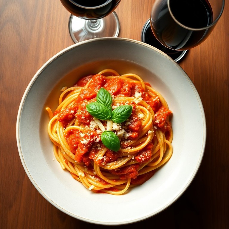 Pasta in cremiger Tomatensauce mit Creme Fraiche