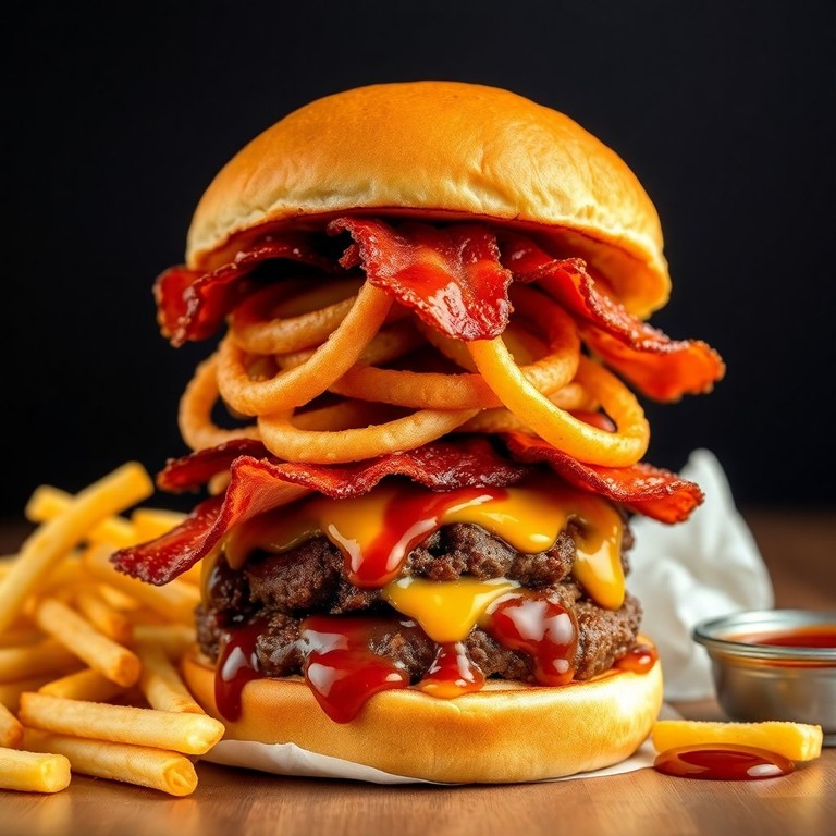 BBQ Bacon Burger with Crispy Onion Rings