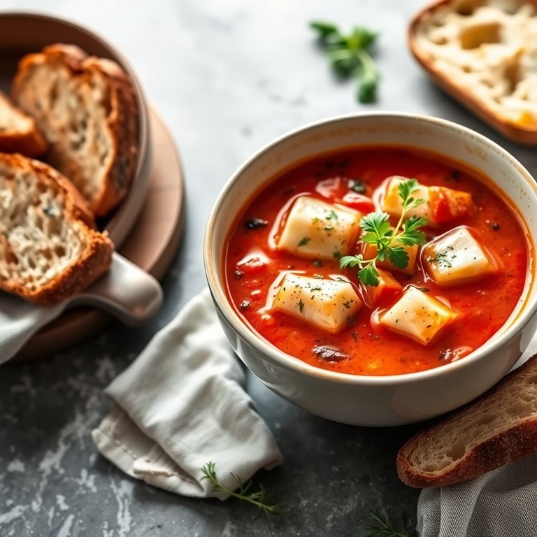 Томатный суп с белой рыбой и пряностями