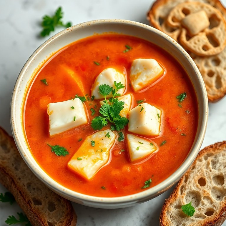 Томатный суп с белой рыбой и пряными травами