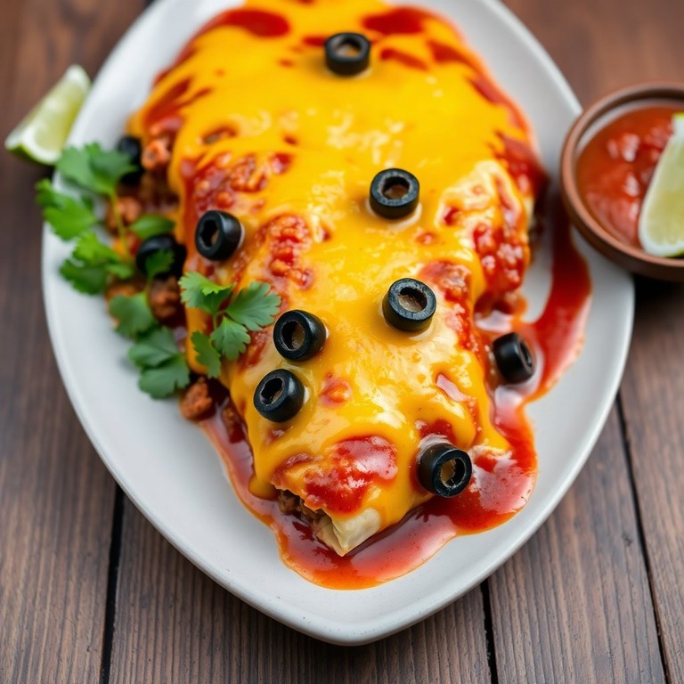 Cheesy Beef & Black Olive Enchiladas