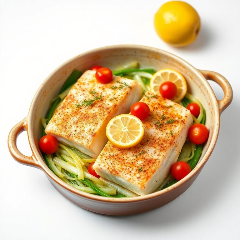 Lauch-Kabeljau auf Fenchelbett