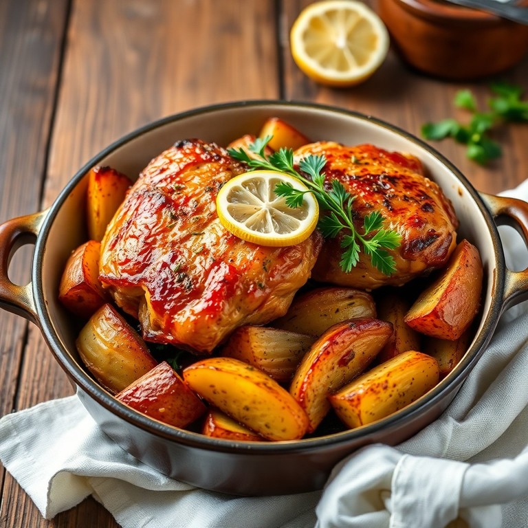 Deutsche Brathähnchenkeulen mit Kartoffeln