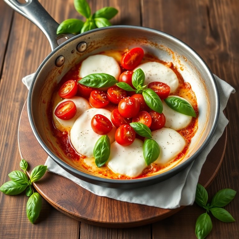 Proteinreiche Mozzarella-Tomaten-Basilikum-Pfanne