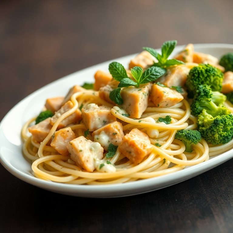 Zoodles mit Kräuterquark, Hähnchen und Brokkoli