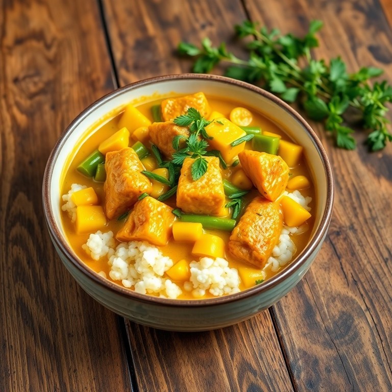 Curry de Poulet au Lait de Coco, Maïs et Haricots Verts
