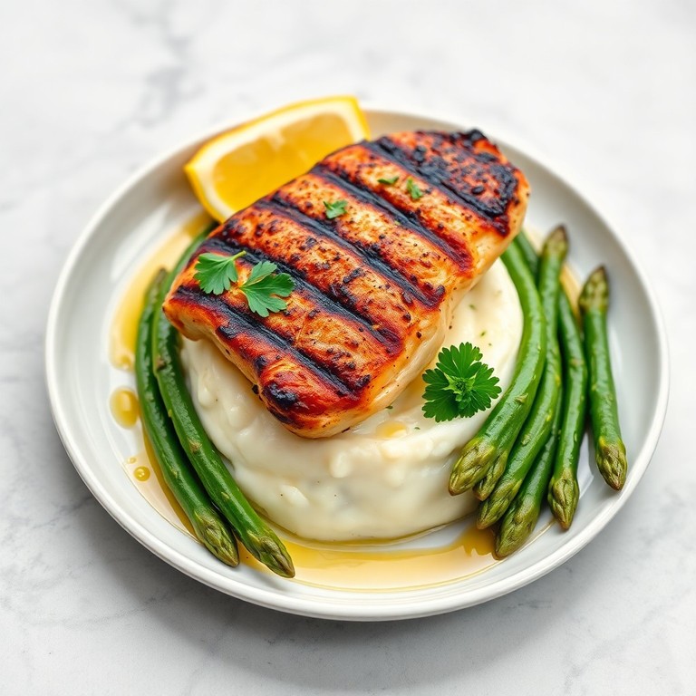 Gegrillte Hähnchenbrust mit Blumenkohlpüree und Spargel - Mr. Cook