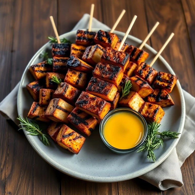Espetinhos de Tofu Defumado com Molho Agridoce