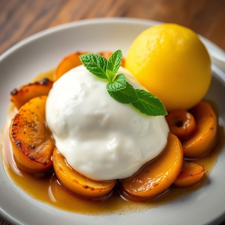 Pommes Rôties Épicées, Sorbet Citron et Burrata