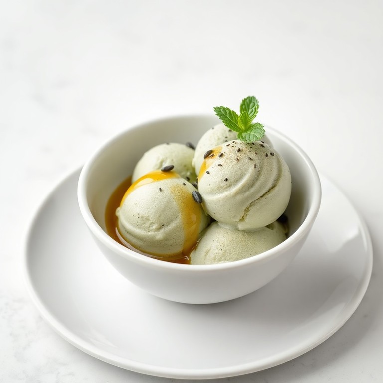 Glace au Sésame Noir, Miel et Matcha