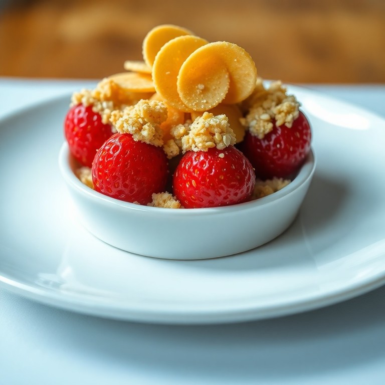Mini Crumble Fraises-Yuzu, Tuiles Sésame