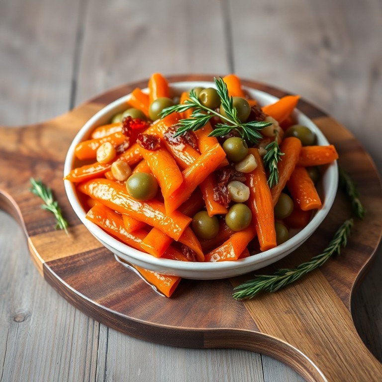 Carottes Glacées au Miel, Lardons et Olives