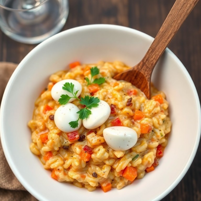 Risoto Cremoso de Frango e Bacon com Queijo Prado e Cenoura