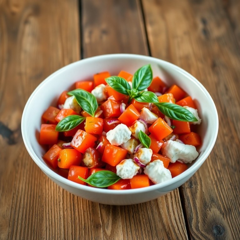 Körniger Frischkäse-Tomaten-Salat mit Basilikum