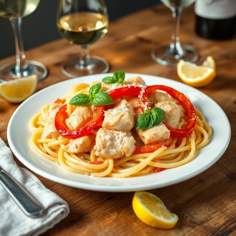 Zitronen-Hähnchen-Pasta mit Paprika