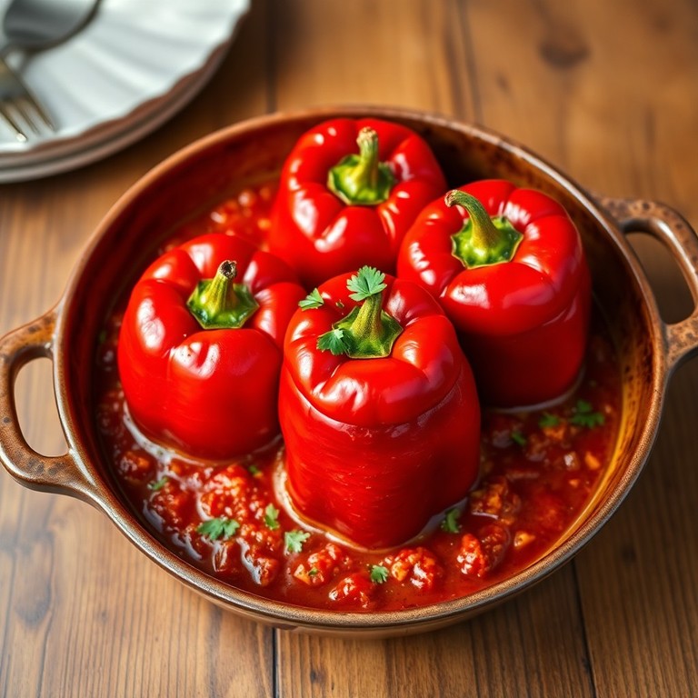 Gefüllte Paprika mit Tomaten-Reis-Füllung