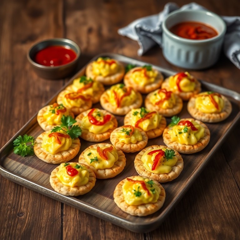Canapés de Biscoito com Ovos Cremosos e Molhos Especiais
