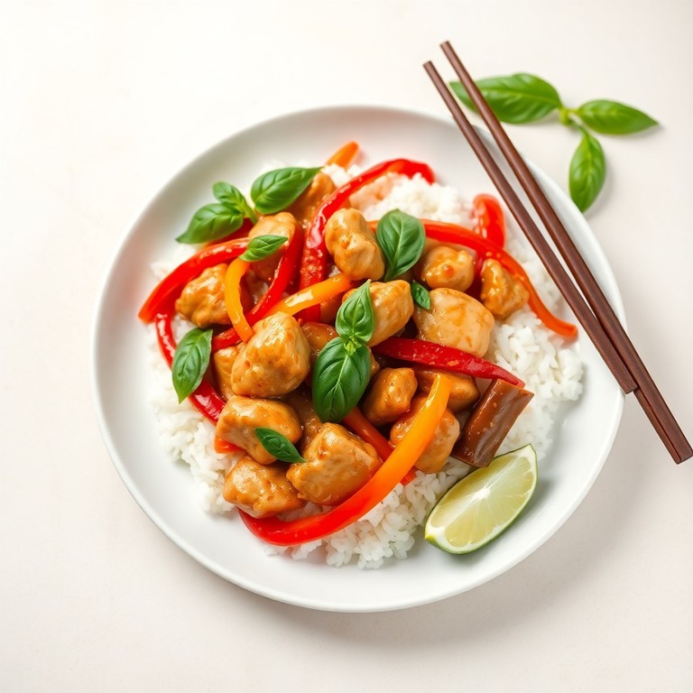 Frango Tailandês Salteado com Manjericão e Pimentões