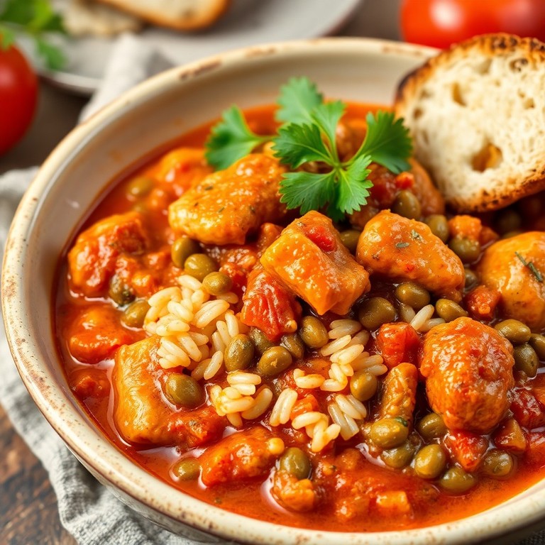 Poulet-Linsen-Reis-Eintopf nach italienischer Art