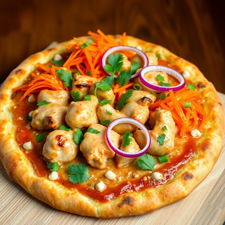 Pizza Tailandesa com Frango Grelhado e Molho de Amendoim
