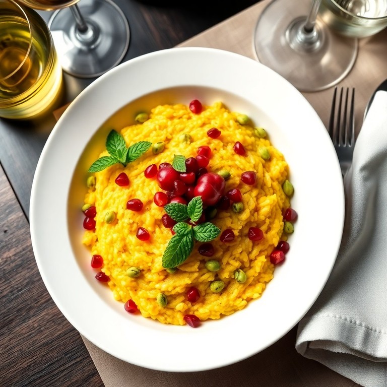 Risoto de Açafrão, Pistache e Romã