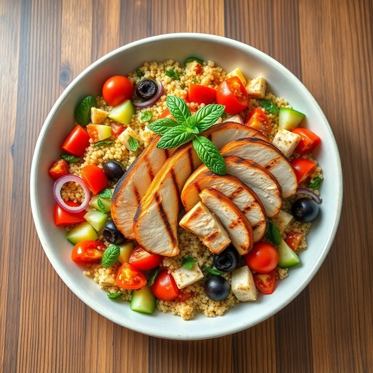 Salada de Quinoa com Frango Tailandês-Mediterrâneo